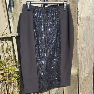 Black Sequin-Panel Pencil Skirt - Classic Evening Style Women's 6